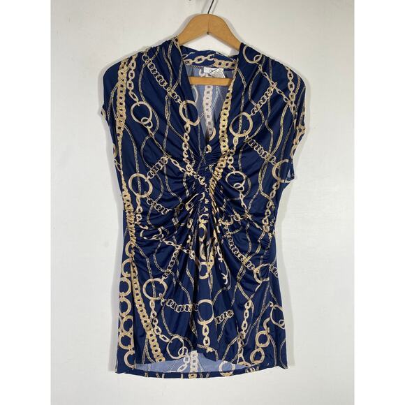 Cache Top Chain Link Equestrian Stretch Knit Gathered Preppy Y2K Vintage Medium - Picture 7 of 13